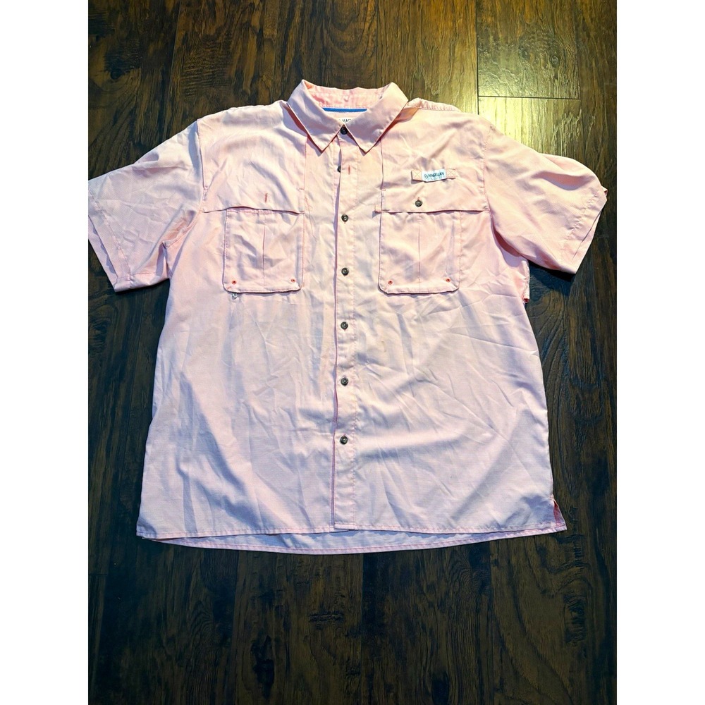 Magellan Outdoors Fish Gear Men's XL Pink/White Check Shirt Moisture Wicking